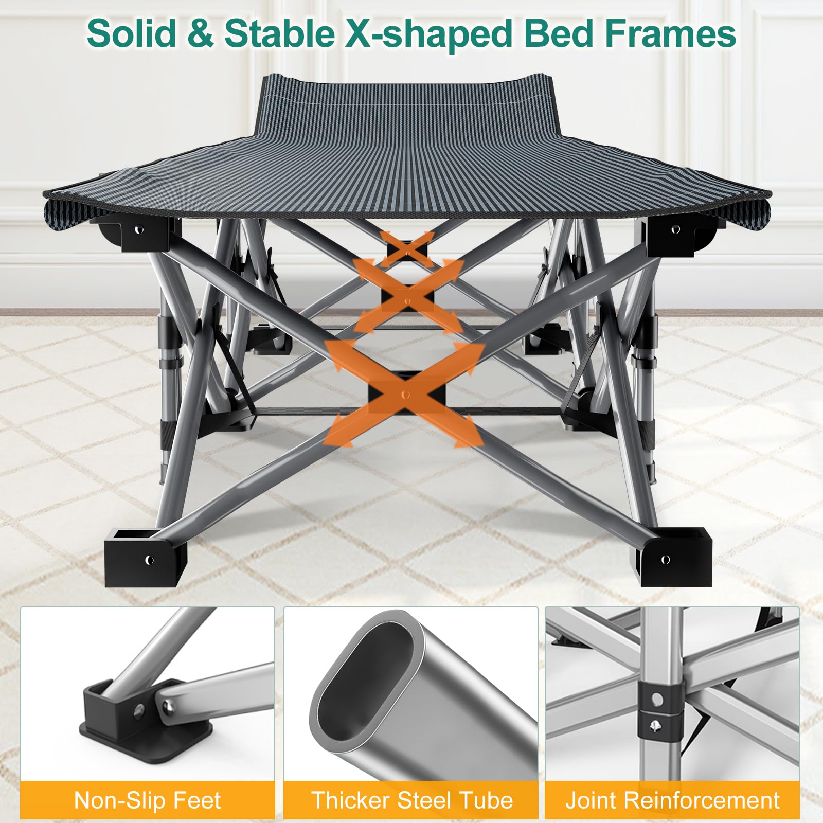 Oversized Klappbares Campingbett mit Matratze, 900LBS Belastbarkeit Klappbett Gästebett, Stahlrahmen und Oxford Tuch Feldbett Klappbar, 78 x 32 x 18 in, Geeignet für Garten Büro Camping
