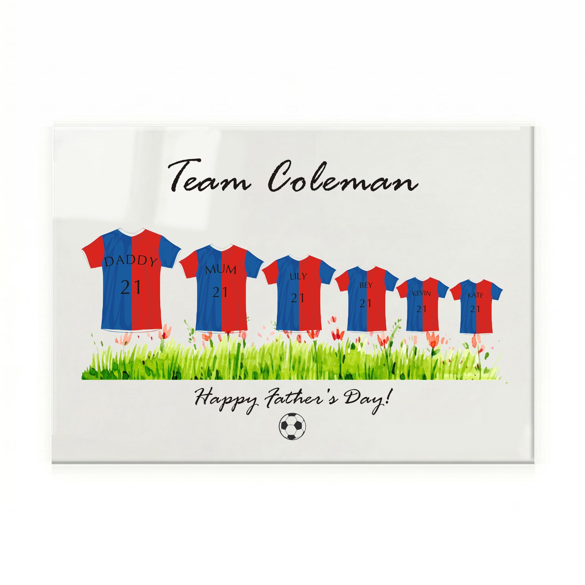 EDSG Personalised Football Family Print, Choose Your Team Colours Acrylic Sign A4 Print Gift, Father's Day Dad Gifts from Daughter Son, Best Dad Gift for Dad Grandad Daddy Papa Poppa (Family of 6)