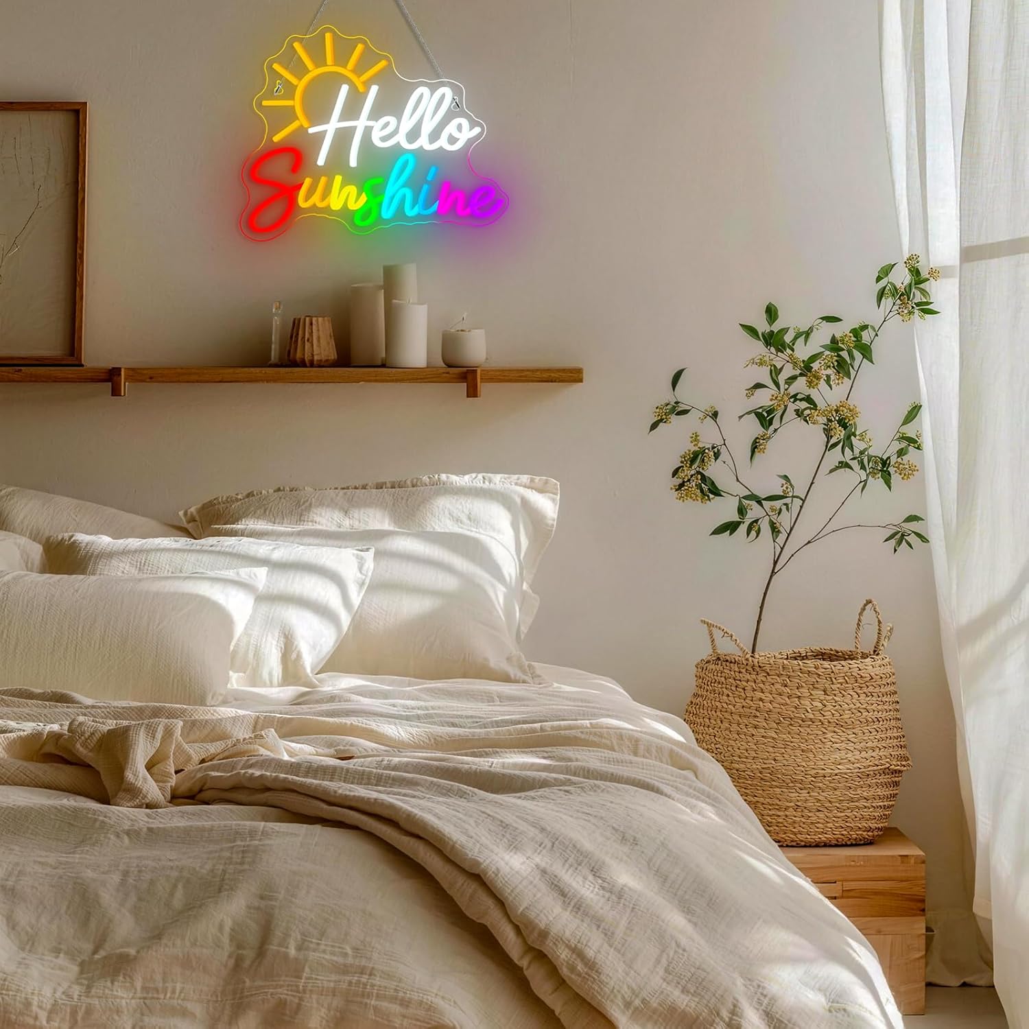 Horseneon Hello Sunshine Neon Sign Led Light Hello Sunshine Sign Dimmable Neon Signs for Classroom Funny Wall Art Light Up Signs for Wall Decor