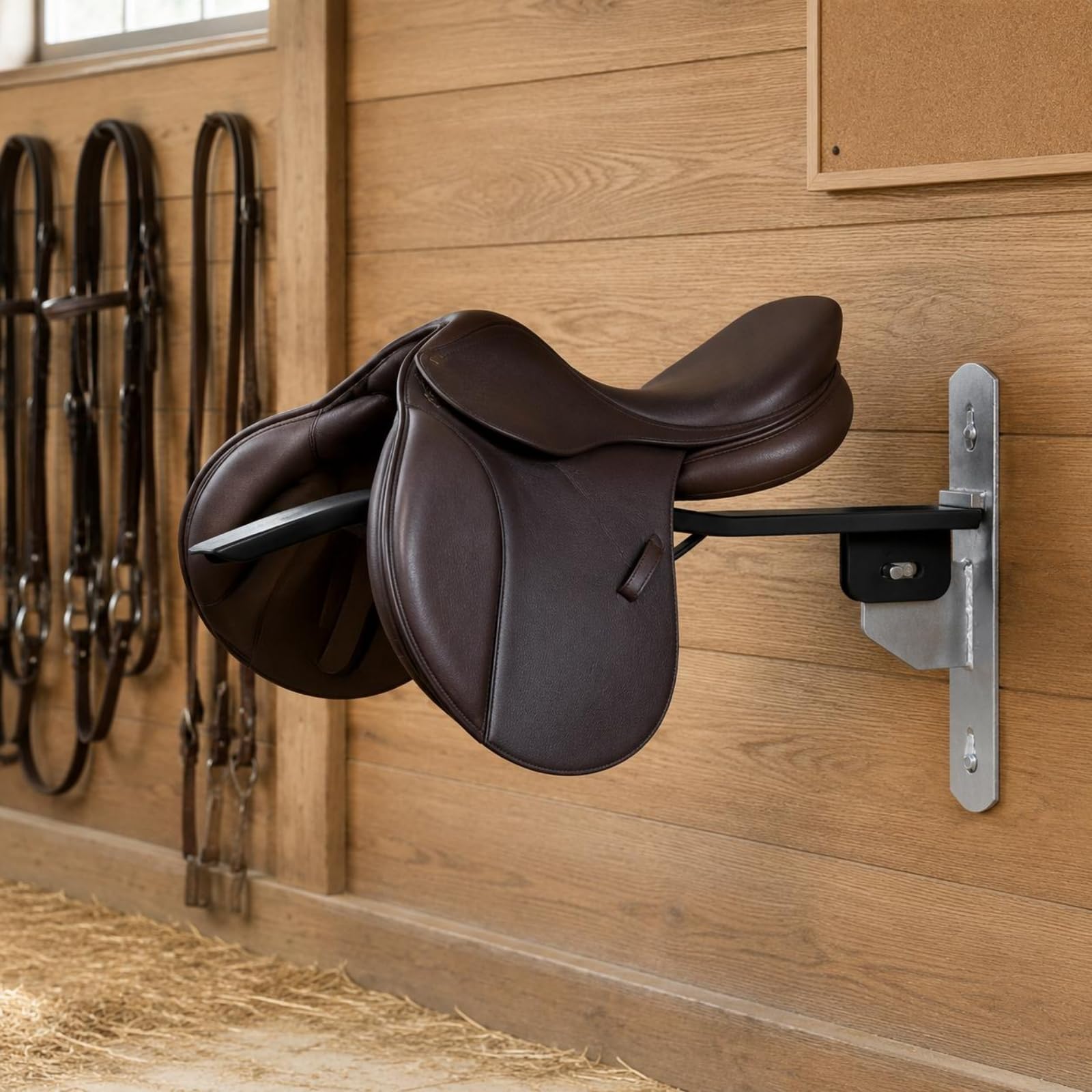 Porta Sella da Parete Rack Staffa Appendisella Struttura in Metallo Braccio Curvo Pieghevole Installazione Resistente Adatto per Stalle Manutenzione Ambienti Equestri Soluzione Salvaspazio