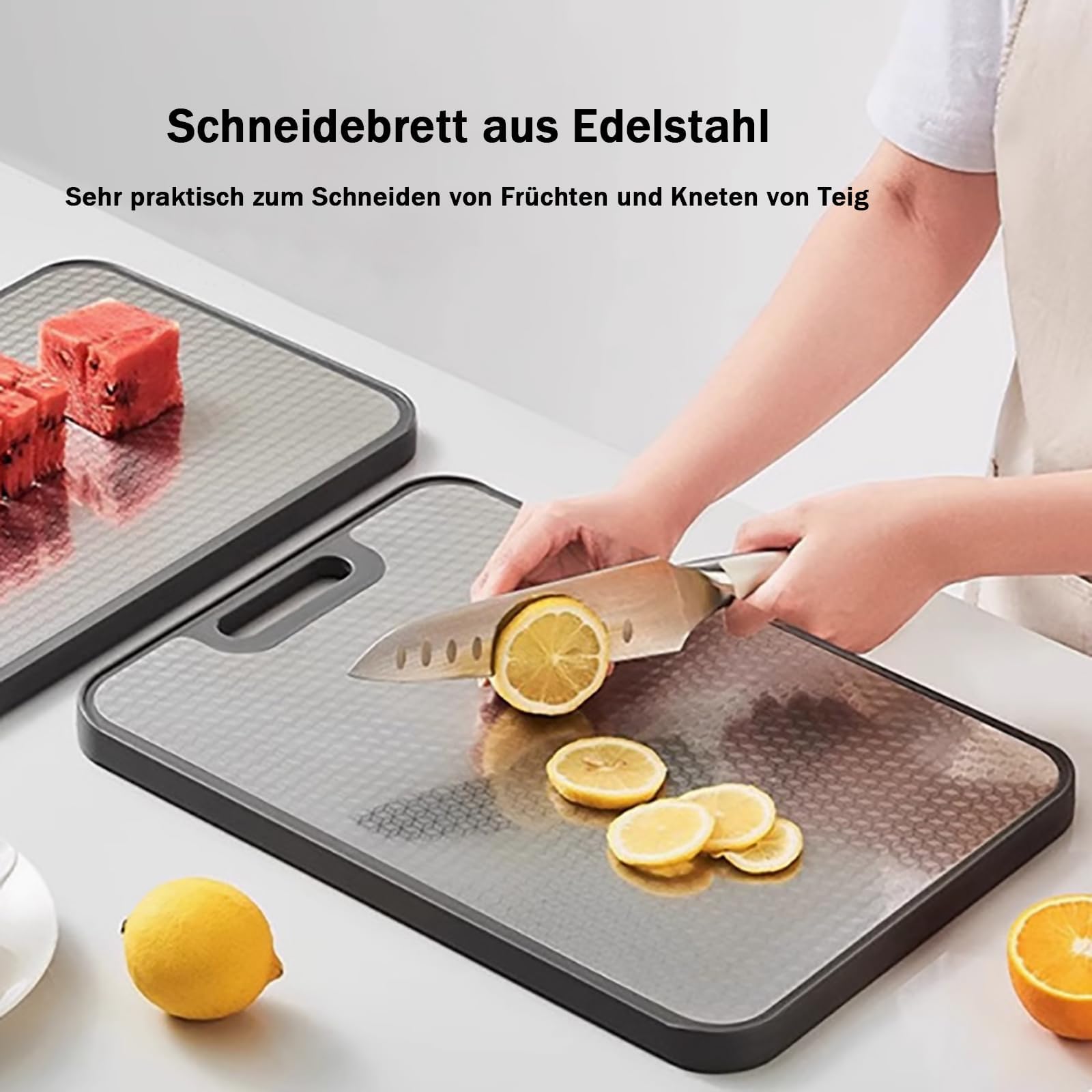 Tagliere Cucina in Acciaio Inox 304 per Uso Alimentare e Materiale PP Paglia di Grano, Tagliere Double Face per Tritare Carne, Verdure, Frutta e Pane, 38,5 x 26,5 cm