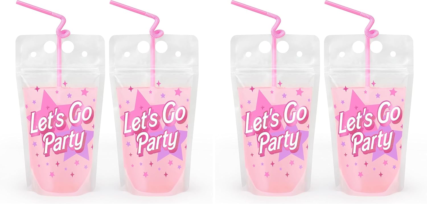 xo, Fetti Let's Go Party Pink Drink Pouches - 16 count | Pink Birthday Party, Bachelorette Drinkware, Cute Party Cups
