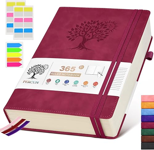 Miniatura 24 de Cuaderno rayado A4, 365 páginas de gran tamaño de cuero para escribir para mujeres y hombres, cuaderno de tapa dura con páginas gruesas de 100 g/m²