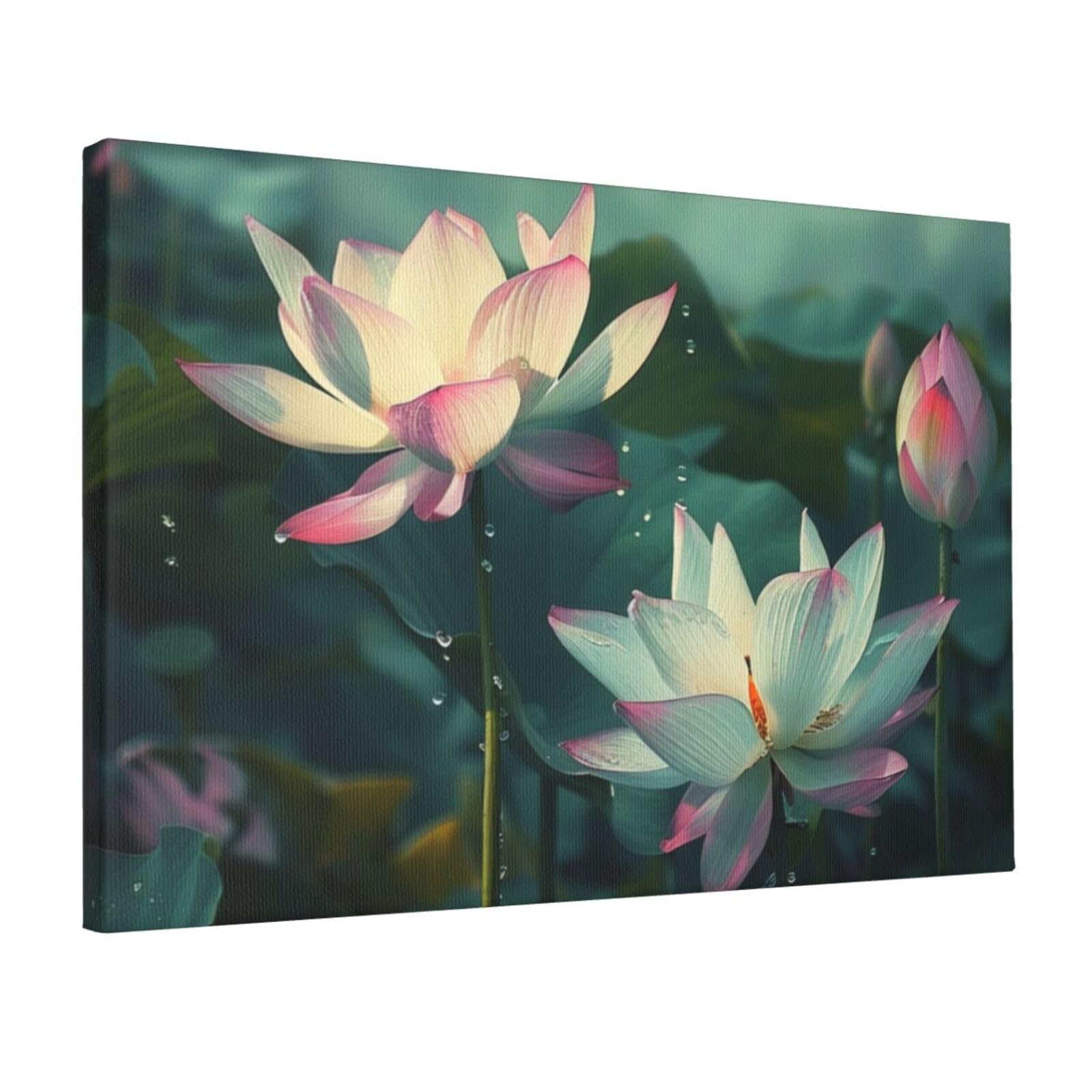 YKLJG lotus flowers Print Printed Wall Art Canvas Prints 45x30 CM Wooden Framed Picture Painting Artwork for Bedroom Kitchen Home Office Decor