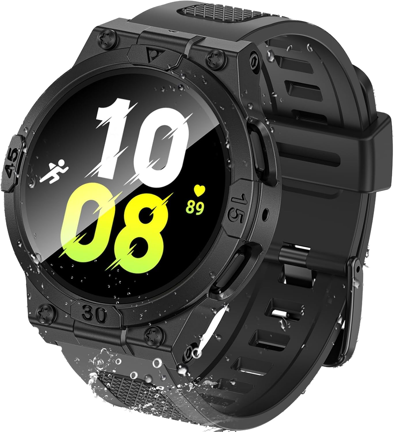 Goton [3 in 1 Waterproof Case and Band for Sumsung Galaxy Watch 5 & 4 44mm, 360° Protective Hard PC Front & Back Bumper with HD Tempered Glass Screen Protector for Samsung Watch Cover Accessories