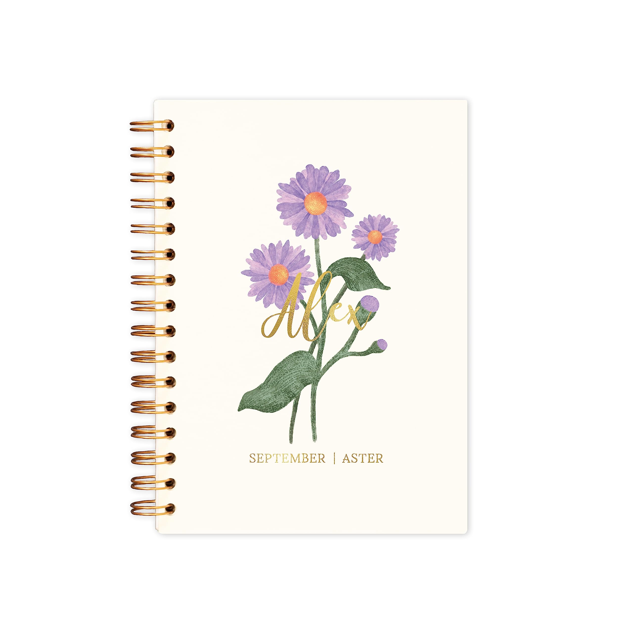 Manta Makes Birth flower personalised notebook | personalized journal with birth month flower | birthday gift for her birth flower gift custom notebook (White paper, September)