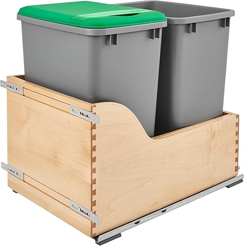 Rev-A-Shelf Bote de basura extraíble para armarios de cocina de 35 cuartos de galón 8.75 galones montado en la parte inferior, toboganes de cierre