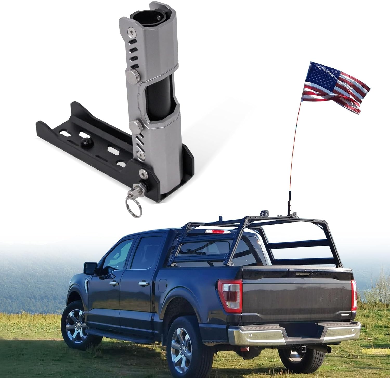 Upgraded Foldable Universal Flag Pole Mount 1.24" Inner Diameter for Truck SUV with M8/M10 T-Slot Roof Rack Basket Bed Rack Platform 90-Degree Adjustment