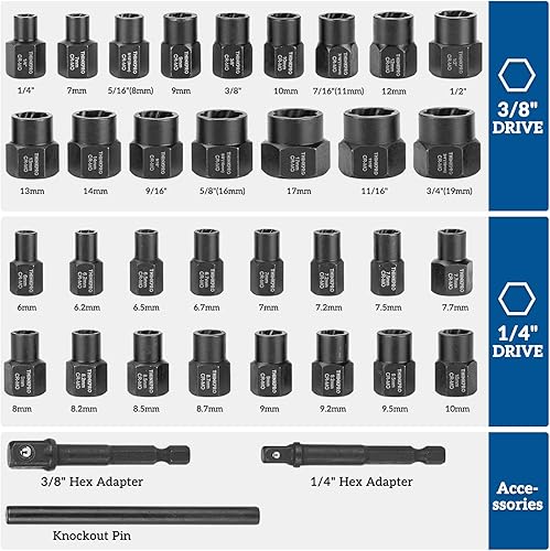Miniatura 2 de Thinkpro Kit extractor de pernos, 35 piezas de herramienta extractora de pernos, juego de dados extractores de pernos fáciles de quitar, pernos de