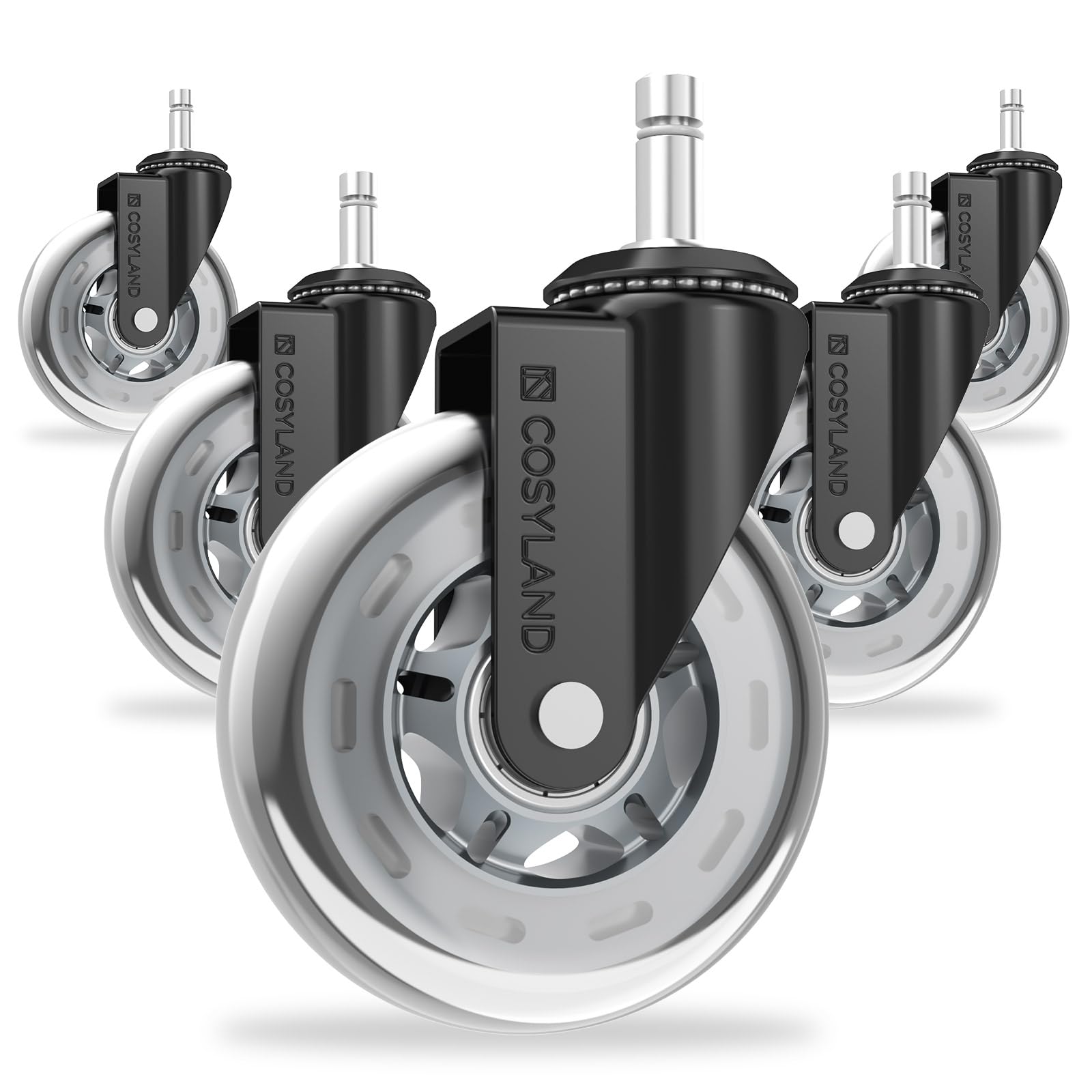 COSYLAND Ruedas de goma de repuesto para silla de oficina, ruedas de escritorio de juegos de computadora, ruedas de escritorio suaves y seguras para todos los suelos de madera dura y alfombra, se