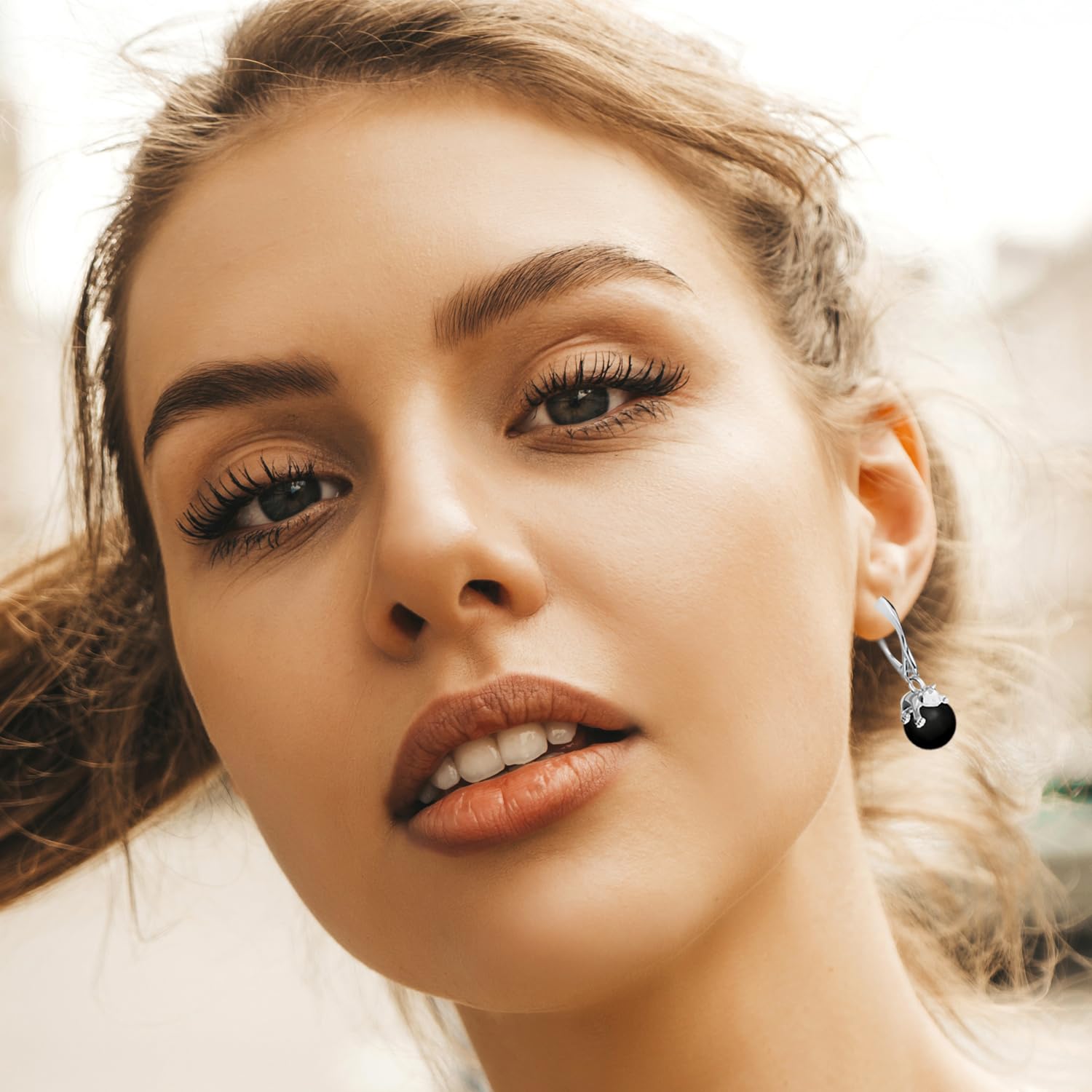 Schmuckset für Damen Ohrringe Silber 925 Hängend Katze Kette Damen mit Anhänger - Schmuck Set für Sie mit Kristallen - Ohrringe Hängend und Halskette Mädchen Geschenk Frauen
