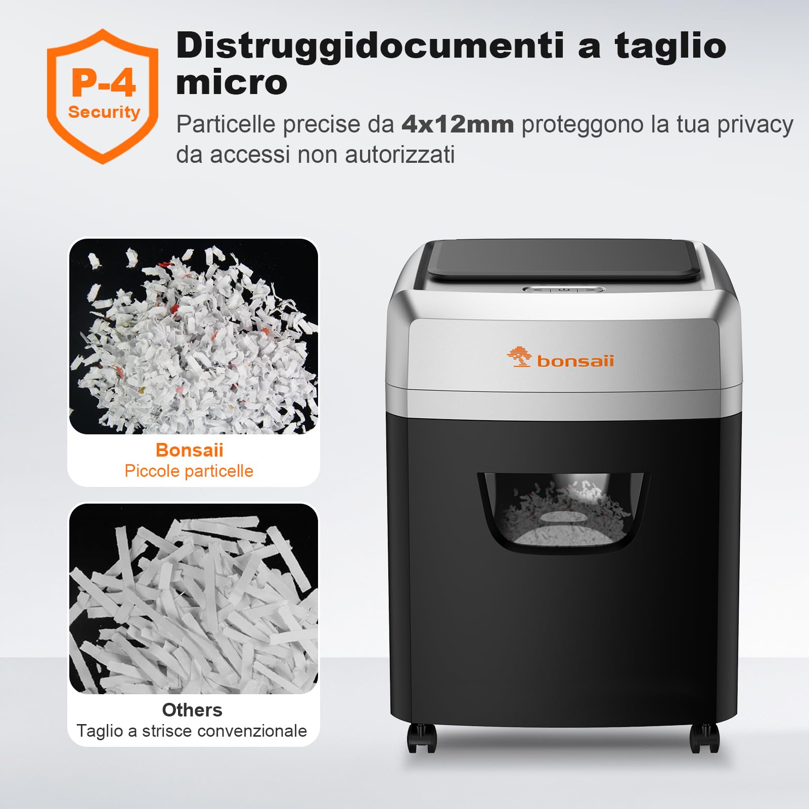 Bonsaii Distruggidocumenti con alimentazione automatica per 160 fogli, taglio a croce P-4, 60 minuti di funzionamento continuo, scatola di scarico da 23 litri, per uso ufficio C290-A