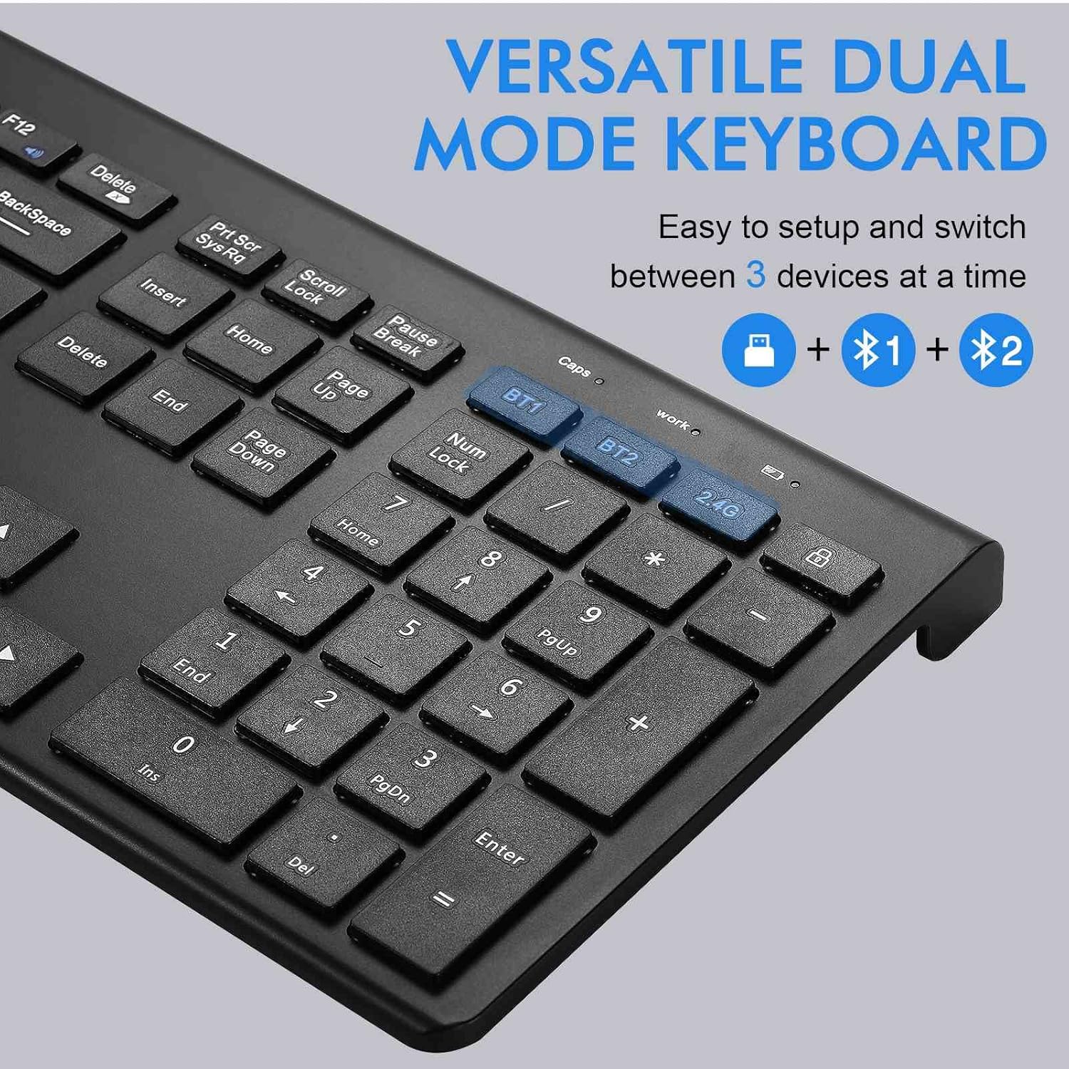UrbanX Plug and Play Compact Rechargeable Wireless Bluetooth Full Size Keyboard and Mouse Combo for ‎Insignia ‎NS-24DF310NA21 TV - Windows, macOS, iPadOS, Android, PC, Mac, Laptop, Tablet -Black