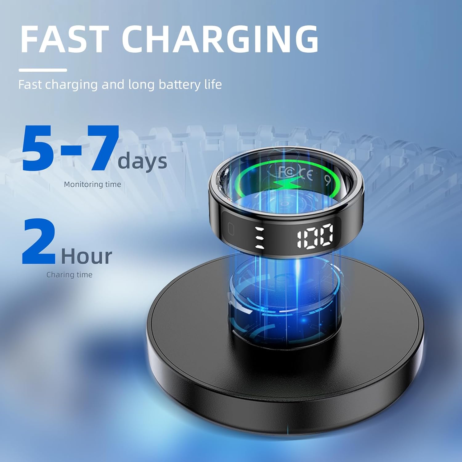 LCD Display Smart Ring - Sleep Tracker Touch Control Ring with Heart Rate/Blood Oxygen/Step Counter, Wireless Charging Dock, 5ATM Waterproof Fitness Tracker, No Subscription Fee for iOS/Android