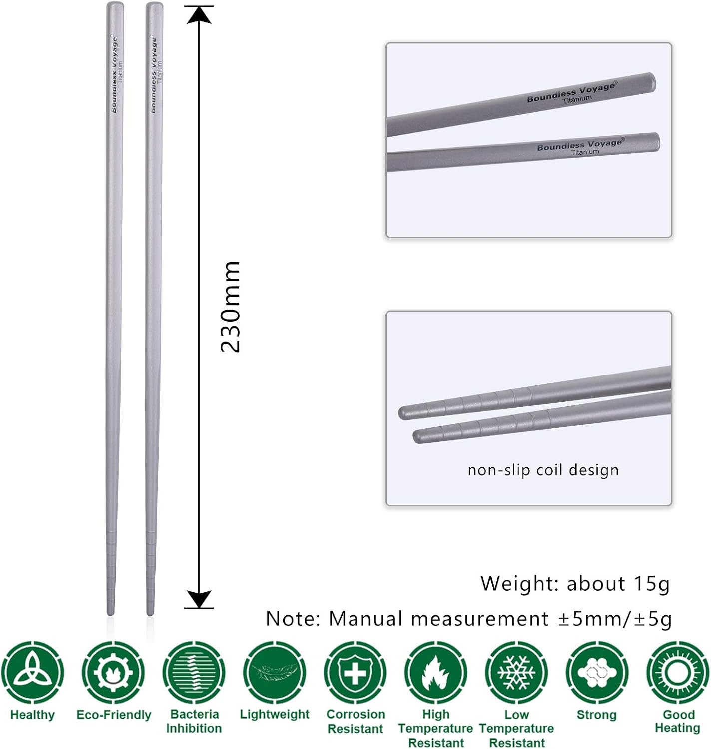 iBasingo Reusable Titanium Chopsticks Skidproof Ultralight Chinese Chopsticks Outdoor Portable Metal Camping Cutlery Picnic Travel Daily Used Durable Flatware (Suqare Chopsticks Ti1001T) - Image 3