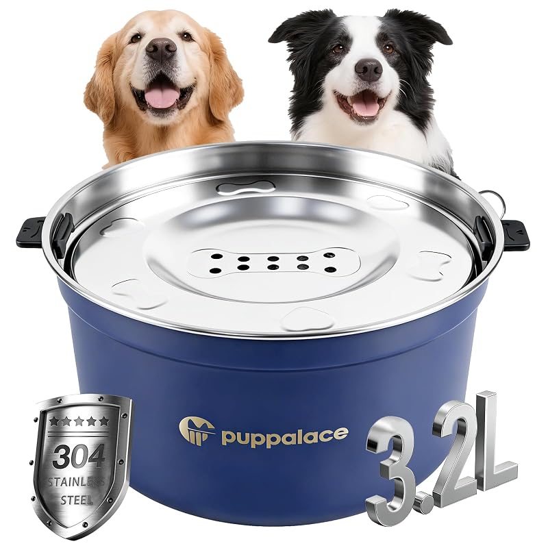 Tigela para Água de Cães e Gatos em Aço Inoxidável com Disco Flutuante puppalace – 3,2 L, Blue