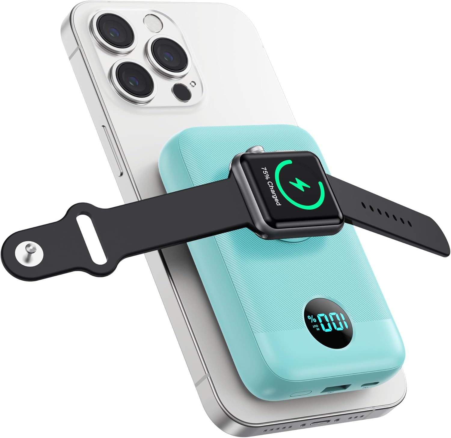 Pxwaxpy HX100M4 Magnetic Portable Charger with iPhone and Apple Watch