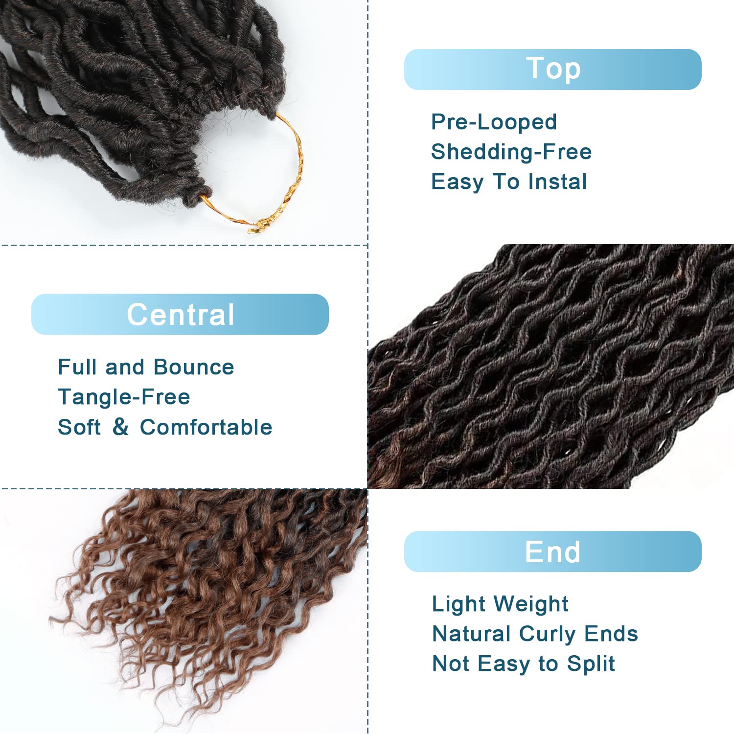 Goddess Locs Crochet Hair - 8 Packs 20 Inch Curly Locs Crochet Hair for Black Women, Crochet Pre-Looped Curly Hair Faux Locs Synthetic Braiding Hair Extensions (20 Inch, 8 Packs, T30#)