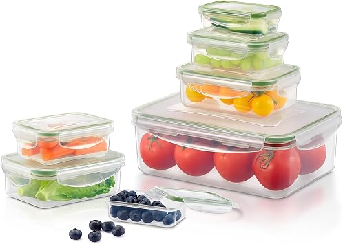 Yabano Food Storage Containers with Lids Airtight 7 Pack, Leakproof Plastic Meal Prep Containers, Stackable BPA-Free Lunch Boxes, Freezer & Microwave Safe for Kitchen Organisation