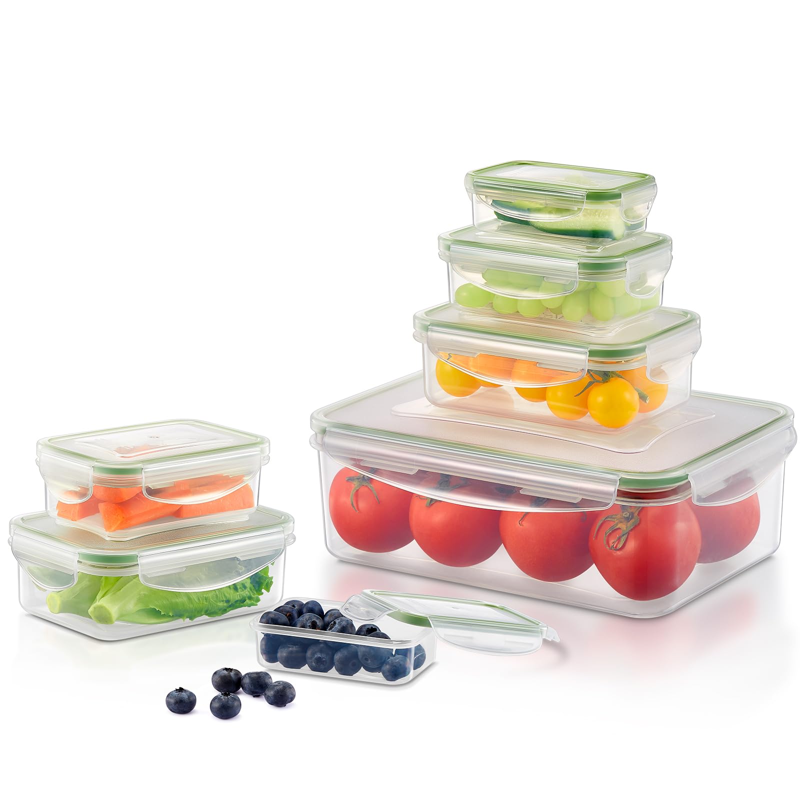 Yabano Food Storage Containers with Lids Airtight 7 Pack, Leakproof Plastic Meal Prep Containers, Stackable BPA-Free Lunch Boxes, Freezer & Microwave Safe for Kitchen Organisation