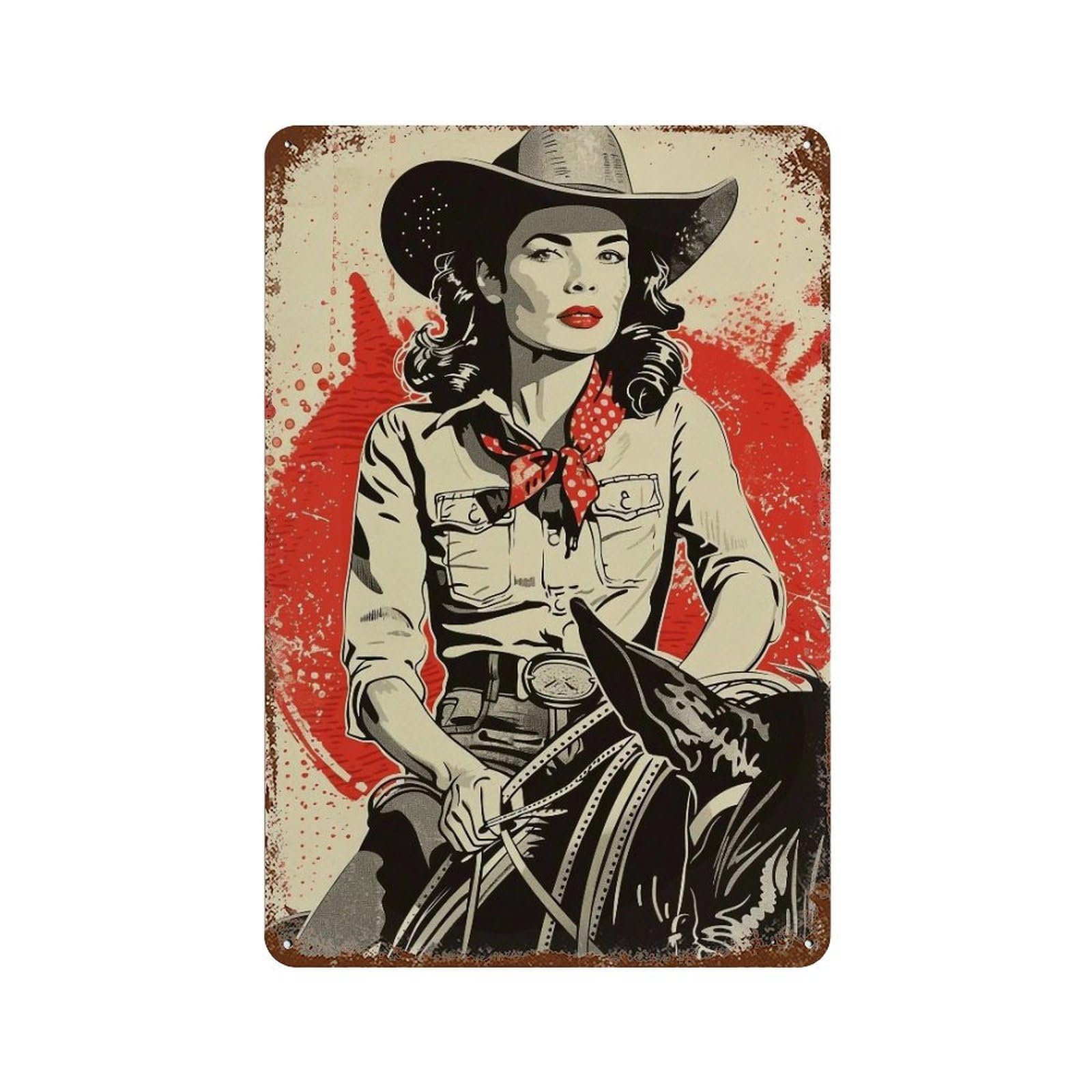 FHUYEURHRY Red Cowgirl Western 03 Wall Decor Retro Iron Vintage Art Metal Tin Sign Poster Modern Home Cofffee Club Art Bar Shop Decorations Style 30x20cm