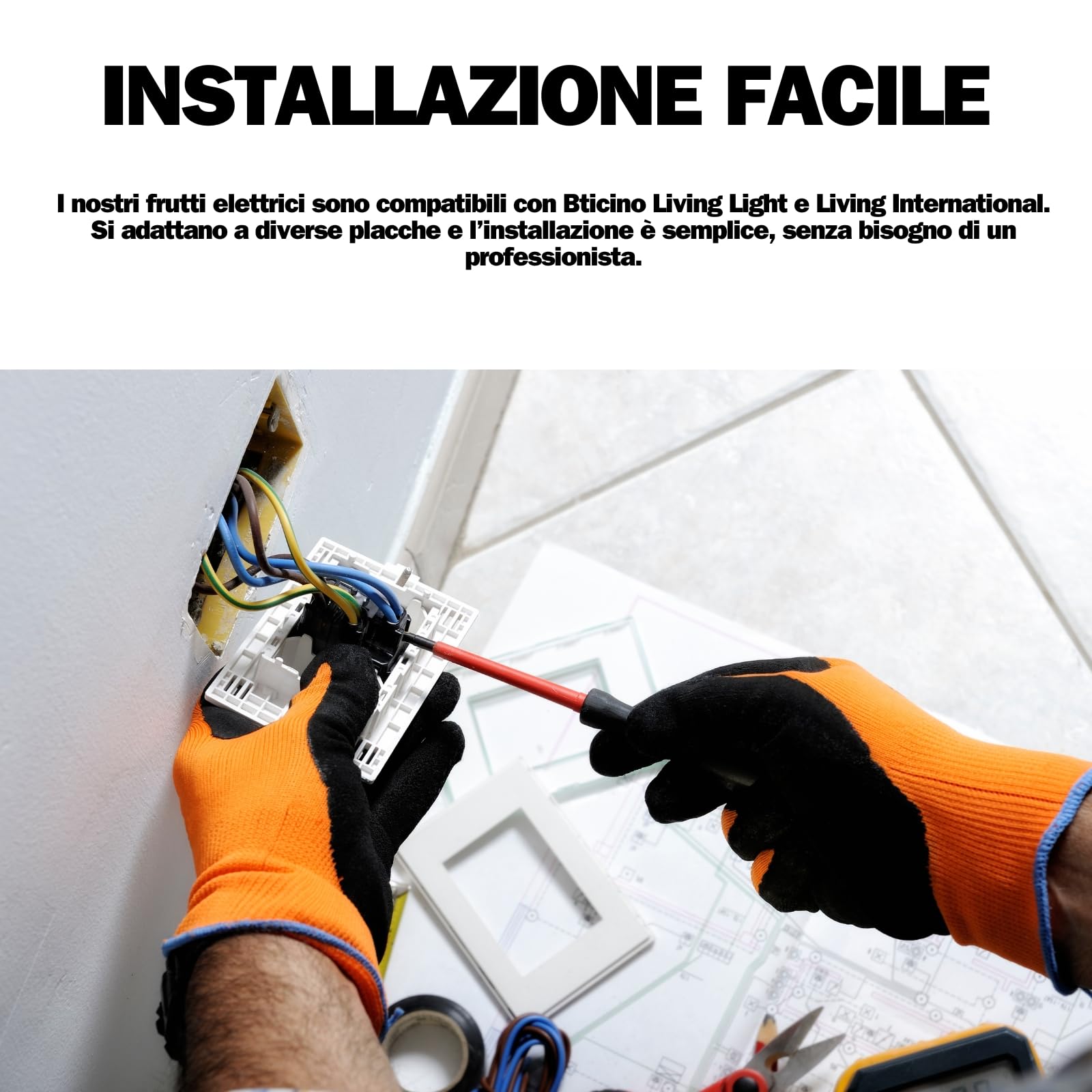Set di 4 Interruttori Compatibili con bticino Matix, Interruttore Ideali per Frutti Elettrici e Compatibili con Bticino Matix Pulsanti (4 Interruttori Unipolari)