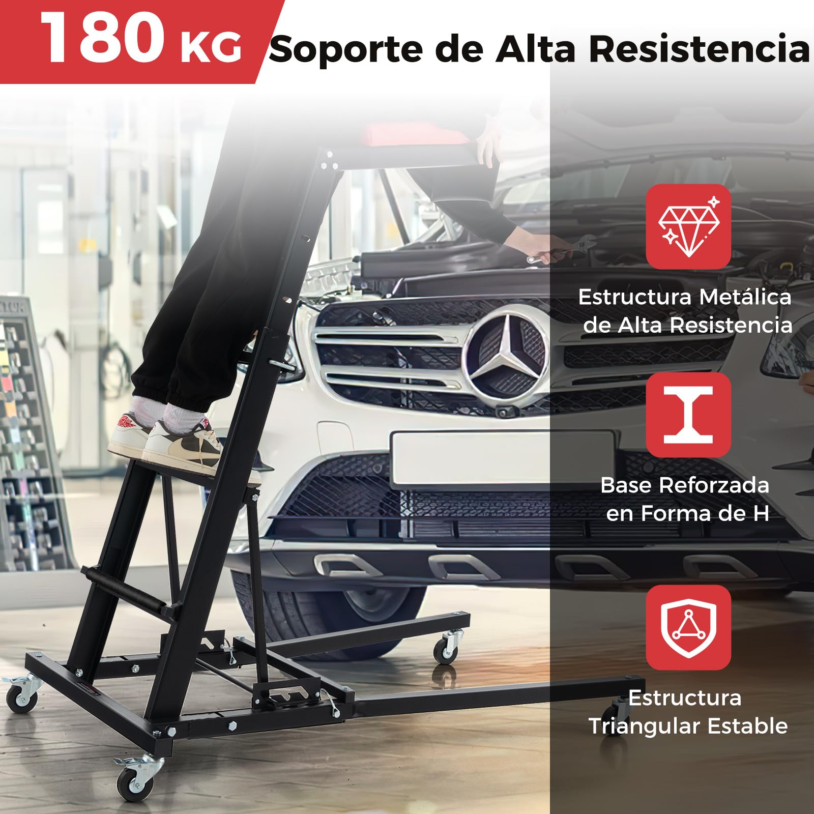 COSTWAY Elevador Lateral Plegable, Mecanismo Automotriz con Altura Ajustable de 114,5 a 168 cm y Ángulo, Estación de Trabajo Elevada Plegable para Garaje en Casa, Tienda de Reparación