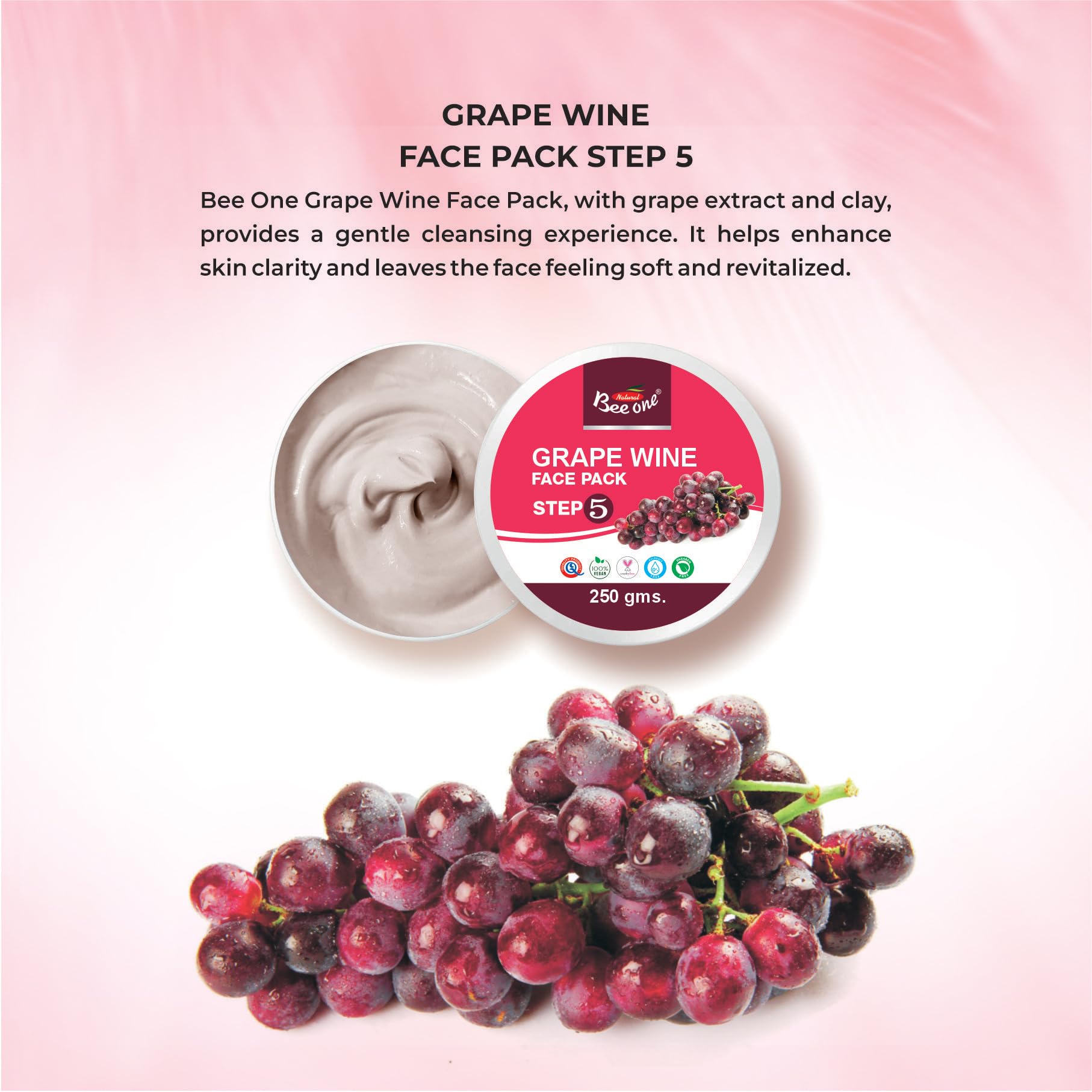 Bee One Grape Wine 5 step Facial Kit for Radiance & Youthful Glow 1100 g | Suitable for all Skin Types | Get upto 40 uses in this 1 kit 2