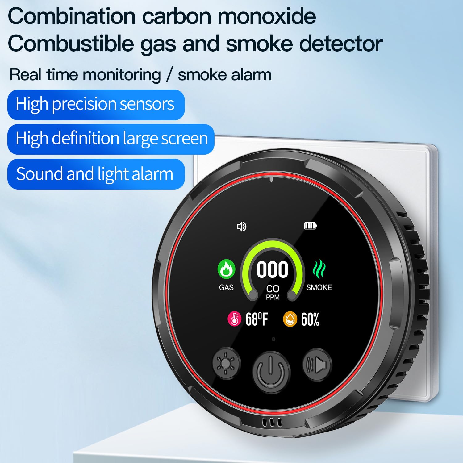 5IN1 Rilevatore di Fumo, Gas e Monossido di Carbonio con Spina per Casa, Allarme di Fumo, Rivelatore di Gas Combustibile per Gas Naturale LPG Metano Propano Butano HD13-CGS