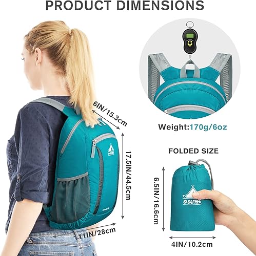Miniatura 3 de G4Free Mochila de senderismo, resistente al agua, ligera, plegable, para viajes, camping, al aire libre, Azul verdoso, Mochilas Daypack