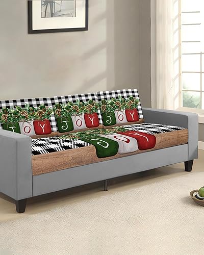 Miniatura 9 de Wowouhiya Fundas de cojín para sofá con diseño de muñeco de nieve, funda elástica para sofá con parte inferior elástica, diseño de árbol de Navidad