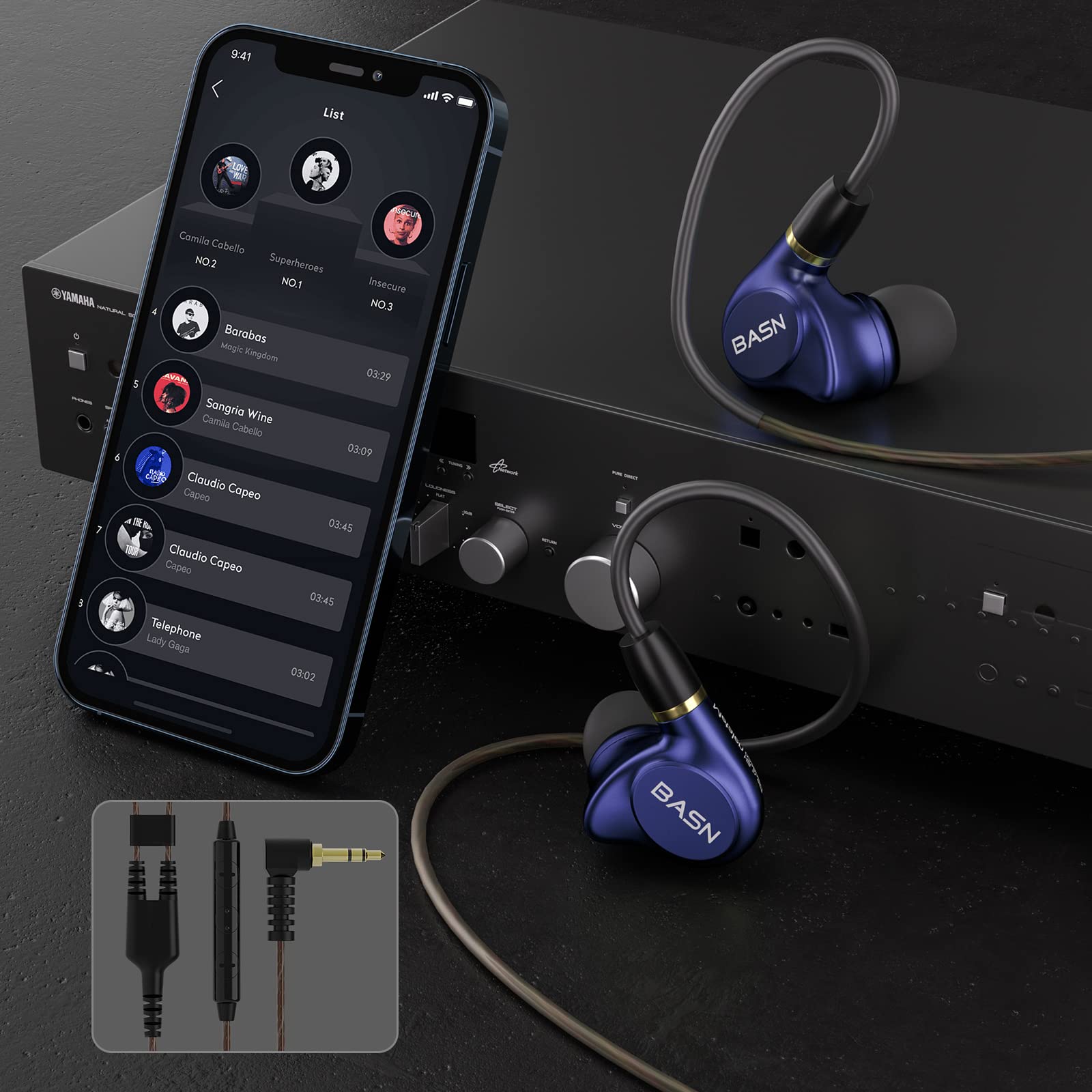 BASN Metalen 4 auriculares con monitor intraural, aislamiento de ruido IEMs con graves profundos, para músicos, cantantes, bateristas, bajistas (azul zafiro)