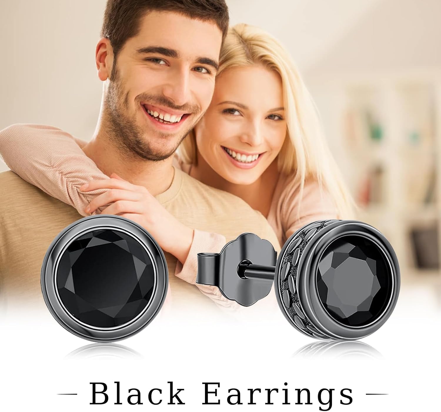 KQ&TTENG 18K Black Gold Plated Round Black Zircon Stud Earrings for Mens Womens Pierced Mens Earrings Jewelry Gift for Father's Day Gifts - Image 7