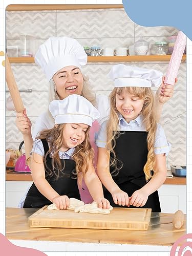 Miniatura 5 de Cozypower 3 delantales negros para niños, delantales ajustables de algodón con 2 bolsillos, delantales de chef para niños, para cocinar, hornear,