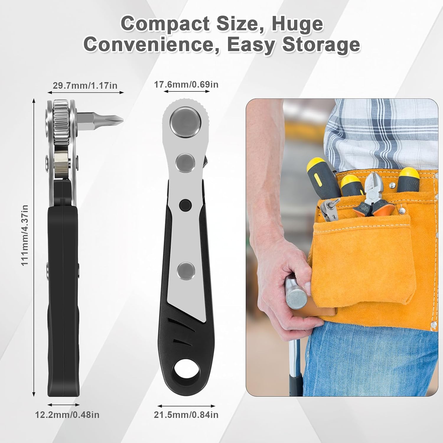 10-In-1 Angled Ratchet Screwdriver Set，90 Degree Right Angle, Angled and Offset Screwdrivers for Tight Spaces. Practical, Multifunctional, Professional Mini Ratchet Set, Black