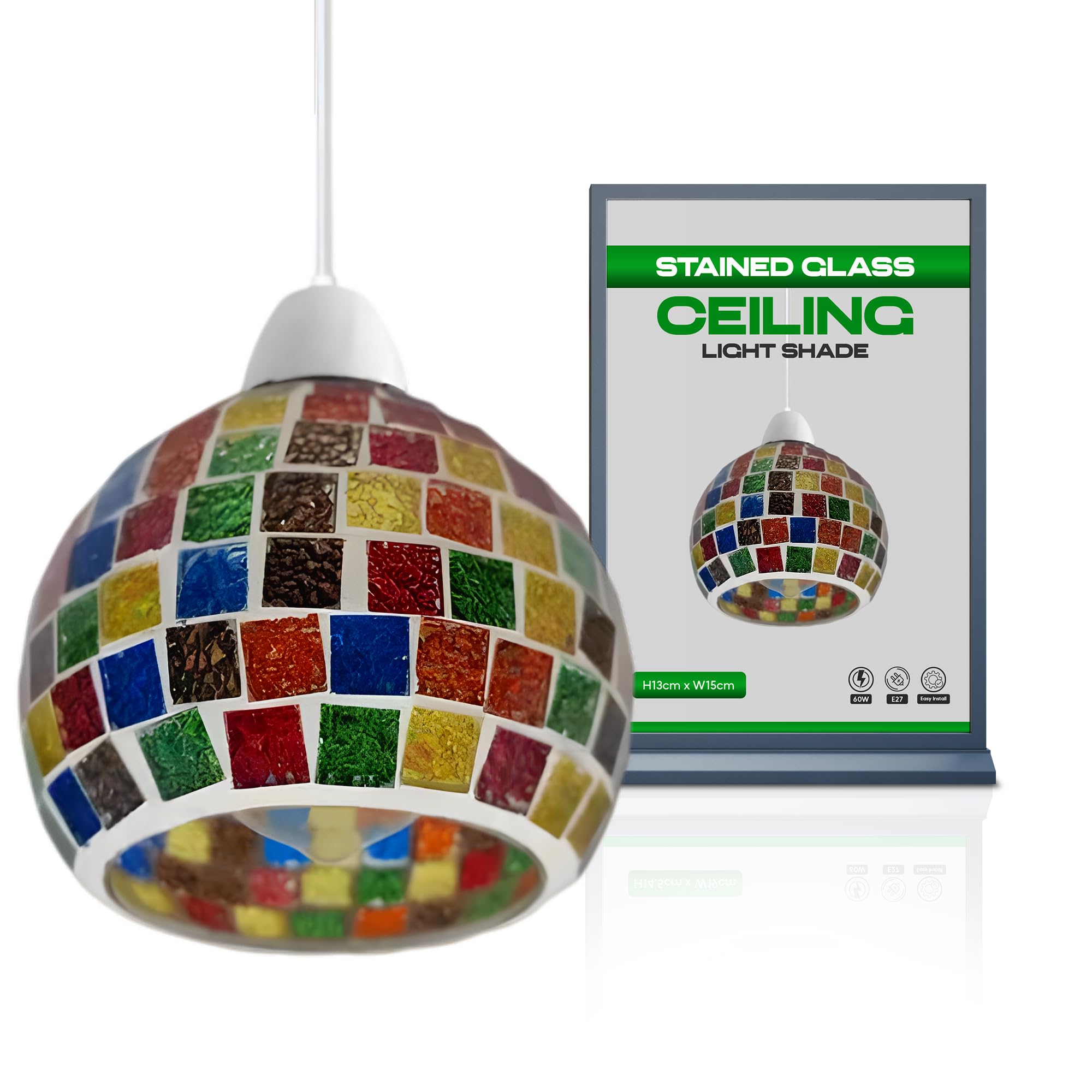 Vintage Mosaic Glass Pendant Light Shade Multi Color Flat Tempered Sphere Ceiling Hanging Lamp Fixture for Home, Bedroom, Café, Restaurant Decor Lighting (Style 3) — image 1