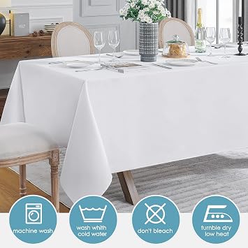 VidaFete White Rectangle Tablecloth 90 * 132inch and Christmas Checkered Rectangle Tablecloth 60inch Round