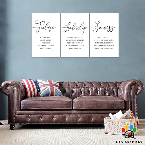Miniatura 4 de Arte de pared de oficina, lienzo motivacional de 3 paneles con citas inspiradoras para decoración del hogar, marco de póster de palabras de