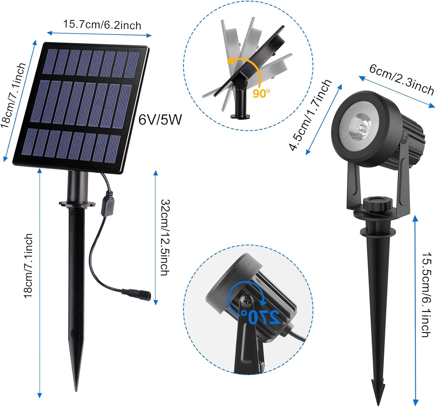 Solar Spot Lights Outdoor, Landscape Spotlights IP65 Waterproof 9.8ft Cable, Dusk to Dawn Solar Uplights for Trees Garden Yard Driveway Porch Walkway Pool (6-in-1, 6000K Cool White)