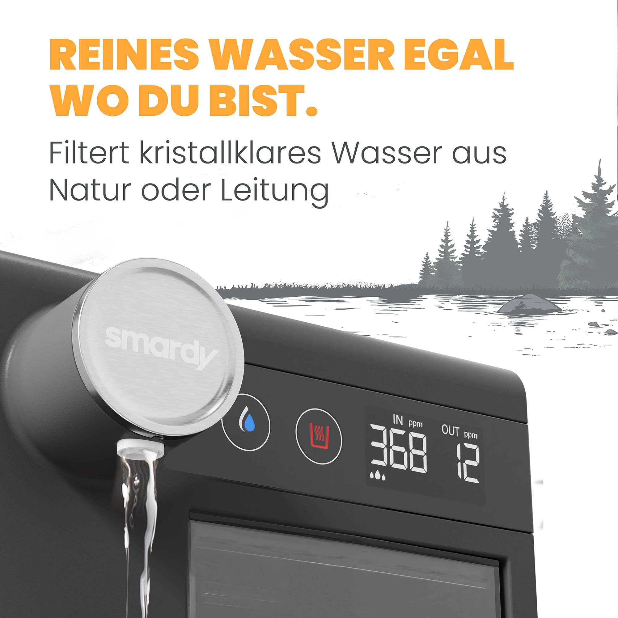 smardy blue CampingBar genius, mobile Osmoseanlage für Camping & Wohnmobil | Netz-, 12/24V- und Powerbank-Betrieb, Heißwasser bis 95 °C – ausgezeichnet mit dem German Design Award 2025