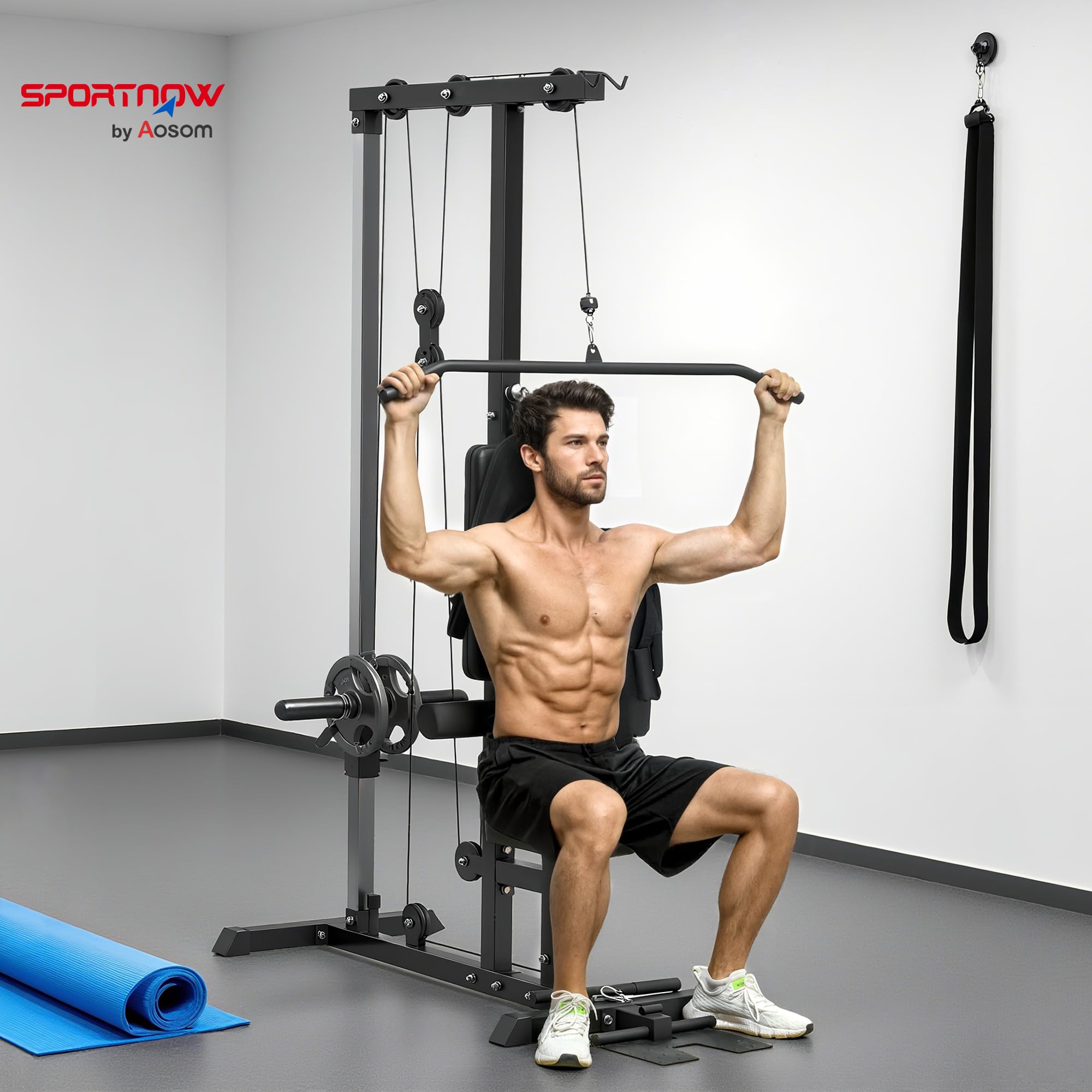 SPORTNOW Stacja do treningu siłowego do domu, wielofunkcyjna stacja fitness z drążkiem do podciągania, do 50 kg, sprzęt fitness do treningu siłowego w domu