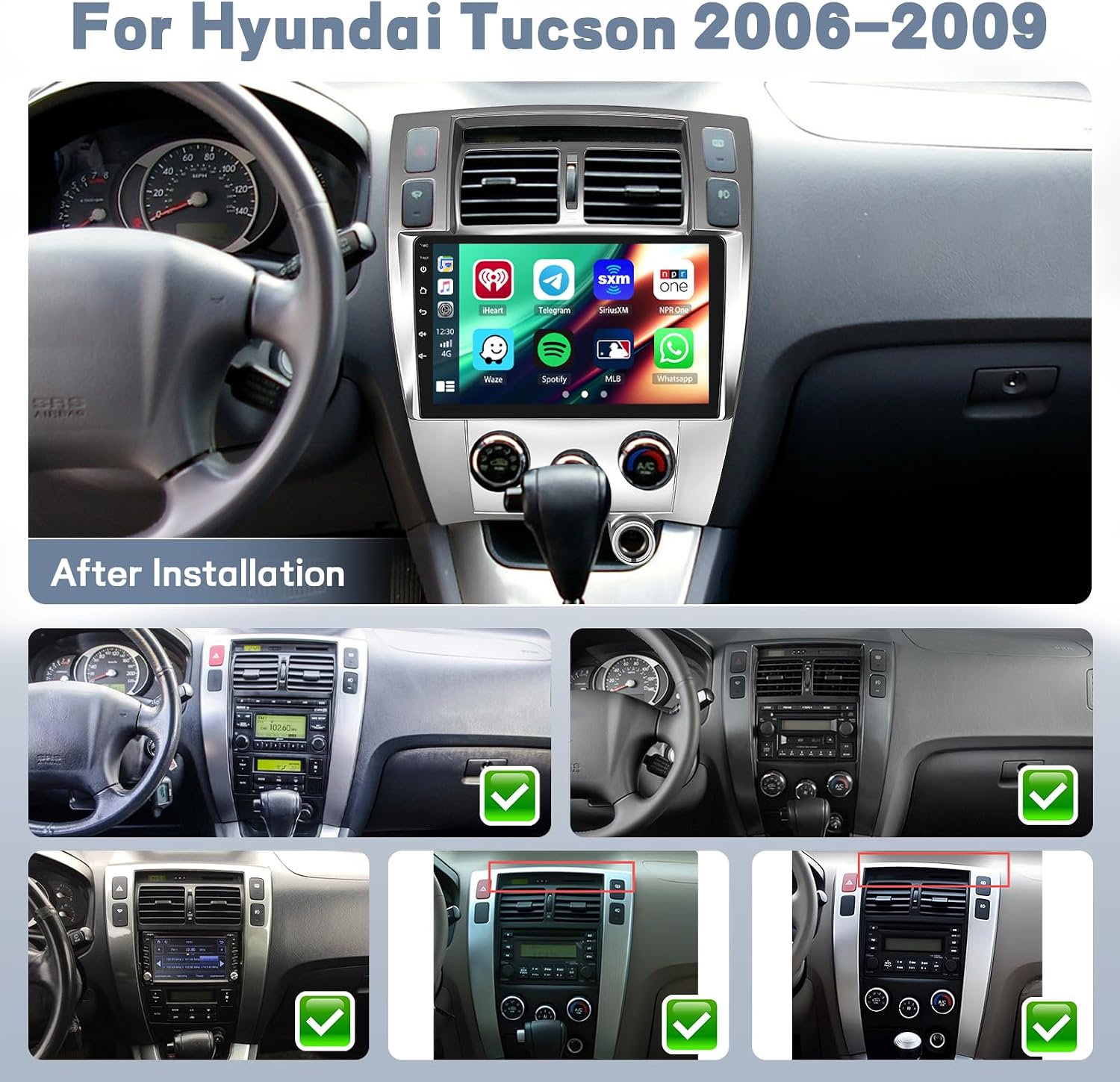 【Qualcomn Chipset】 8 Core 4+64GB Android 15 Car Stereo for Hyundai Tucson 2006-2009, 10 Inch Touch Screen Carplay Android Auto Radio DSP Hi-Res Picture in Picture+AHD Backup Camera Voice Assistant image 2