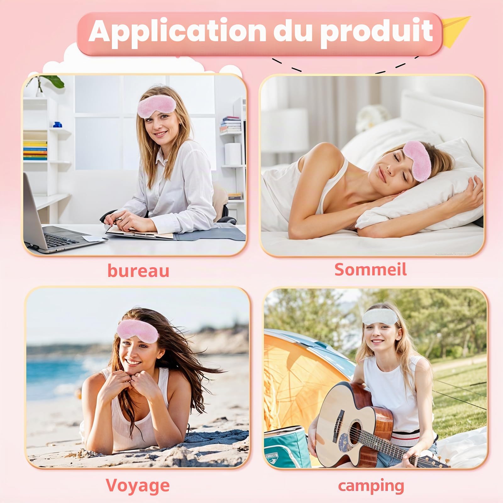 Oruola Lot de 2 masques de sommeil confortables pour enfants, masques de sommeil en peluche avec dos en satin et fausse fourrure pour enfants, femmes, hommes, sieste, rose et blanc