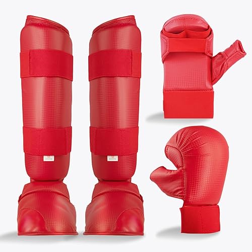 Juego de 6 piezas de equipo de combate de karate que incluye guantes de karate, espinilleras de karate, zapatos de karate, equipo de entrenamiento