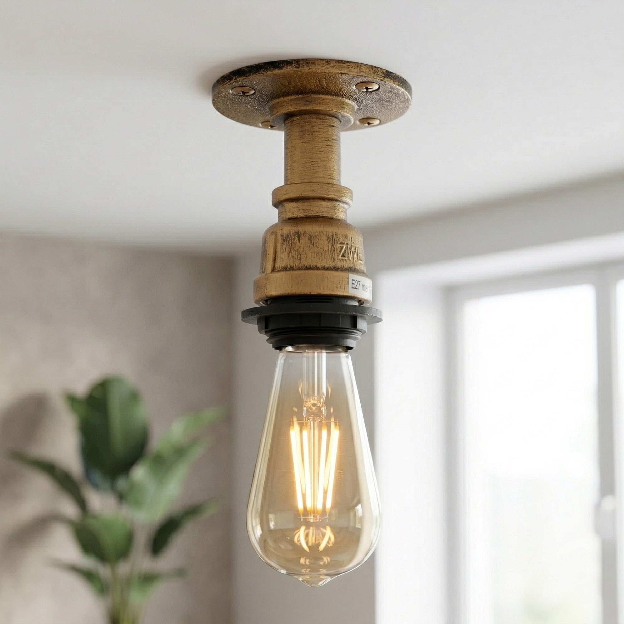 LEDSone Industrial Metal Semi Flush Mount Ceiling Light Retro Loft Pipe Style Lamp E27 Vintage Ceiling Lighting Fixture for Kitchen Bar Café Restaurant Hallway Loft Industrial Decor