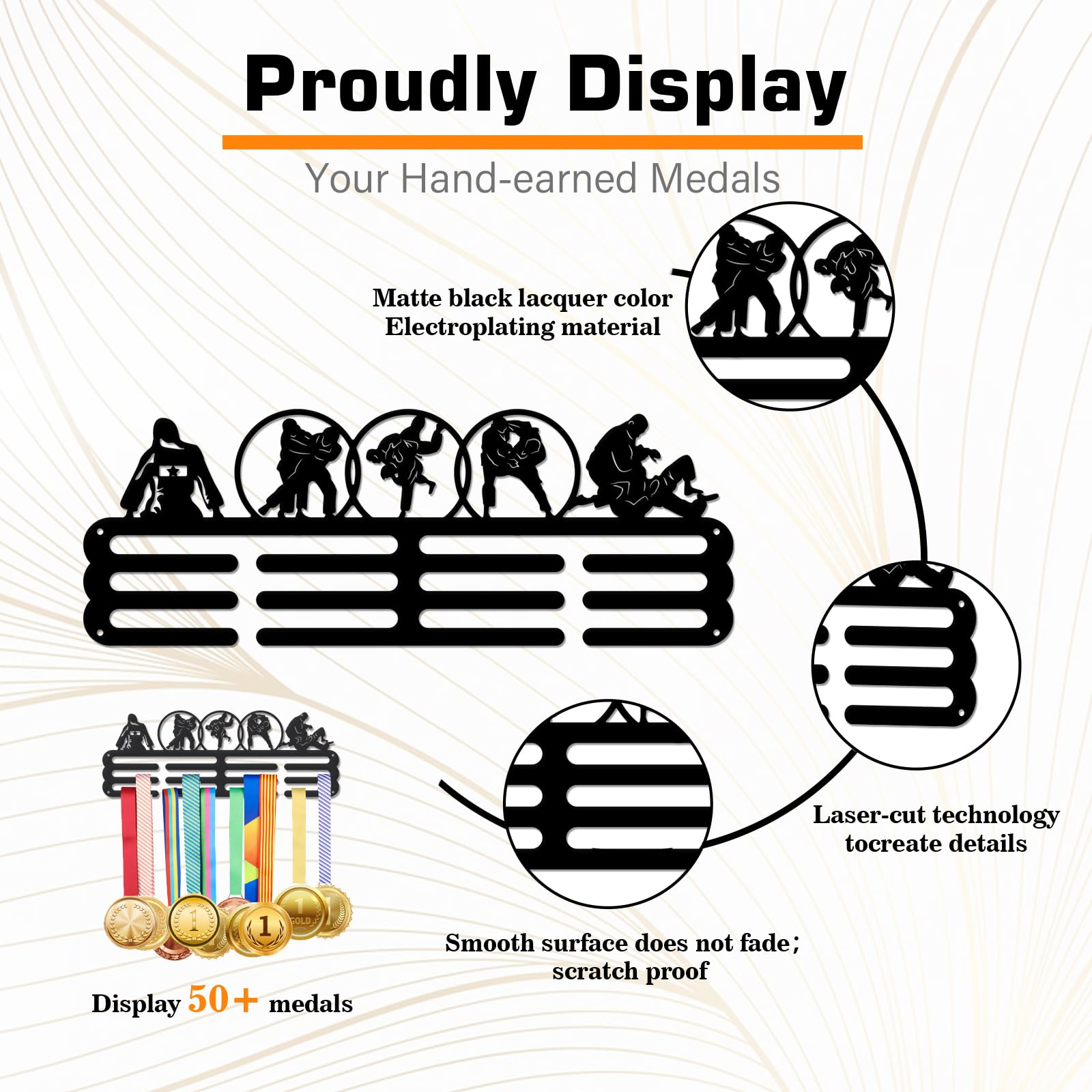 nbeads Medaillen Display Halter Rack, Judo Thema Medaillen Display Wall Mounted Frame Sport Medaille Halter Racks für Wettbewerb Medaille Wand hängende Display, Mount über 50 Medaillen