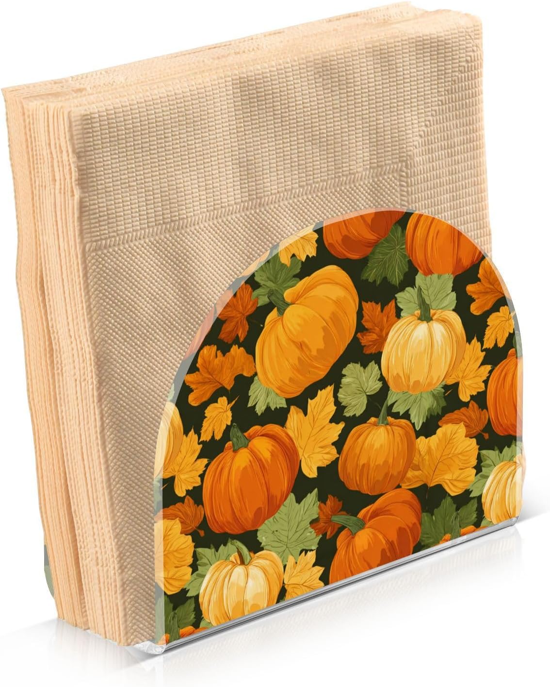 Pumpkins Napkin Holder for Table Freestanding Tissue Dispenser Acrylic Autumn Leaves Cloth Napkin Holders for Kitchen Countertop Home