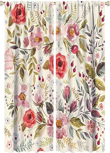 Miniatura 351 de Retro 70s Floral Blackout Window Curtains, Watercolor Flower Plant Rustic Modern Style Pattern Window Drapes, for Bedroom Living Room 42x45in 2