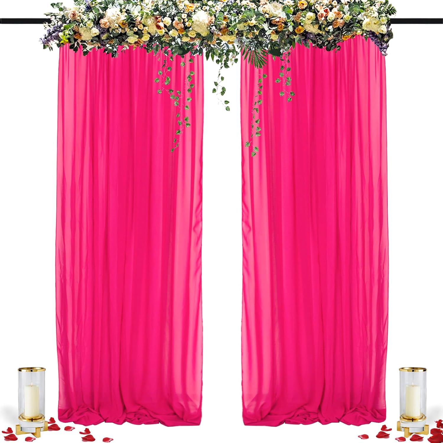 DUOBAO 2 Panels Orange Chiffon Backdrop and 2 Panels Hot Pink Chiffon Backdrop Curtains Each Panel is 29" wide 120" long Voile Curtains Orange&Hot Pink Chiffon Fabric Drapes for Wedding Ceremony Party