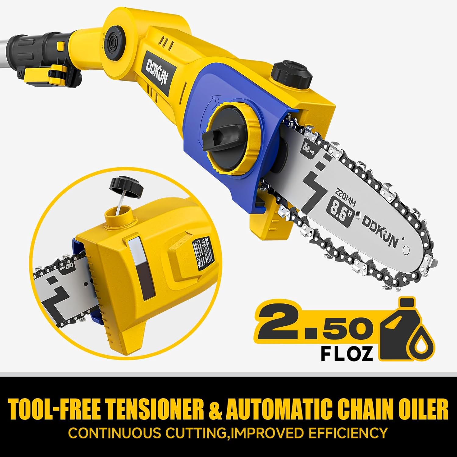 Cordless Telescopic Pole Saw 8.6-inch for Dewalt 20V Battery, 14 Ft MAX Reach Electric Pole Saw Automatic Oiling, Tool-Free Tension,for Tree Trimming, Pruning Branches(Tool Only)